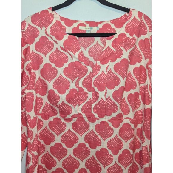 Boden Womens Pink & White Linen Tunic Dress Moroccan Print Size 14 Long - Picture 3 of 13